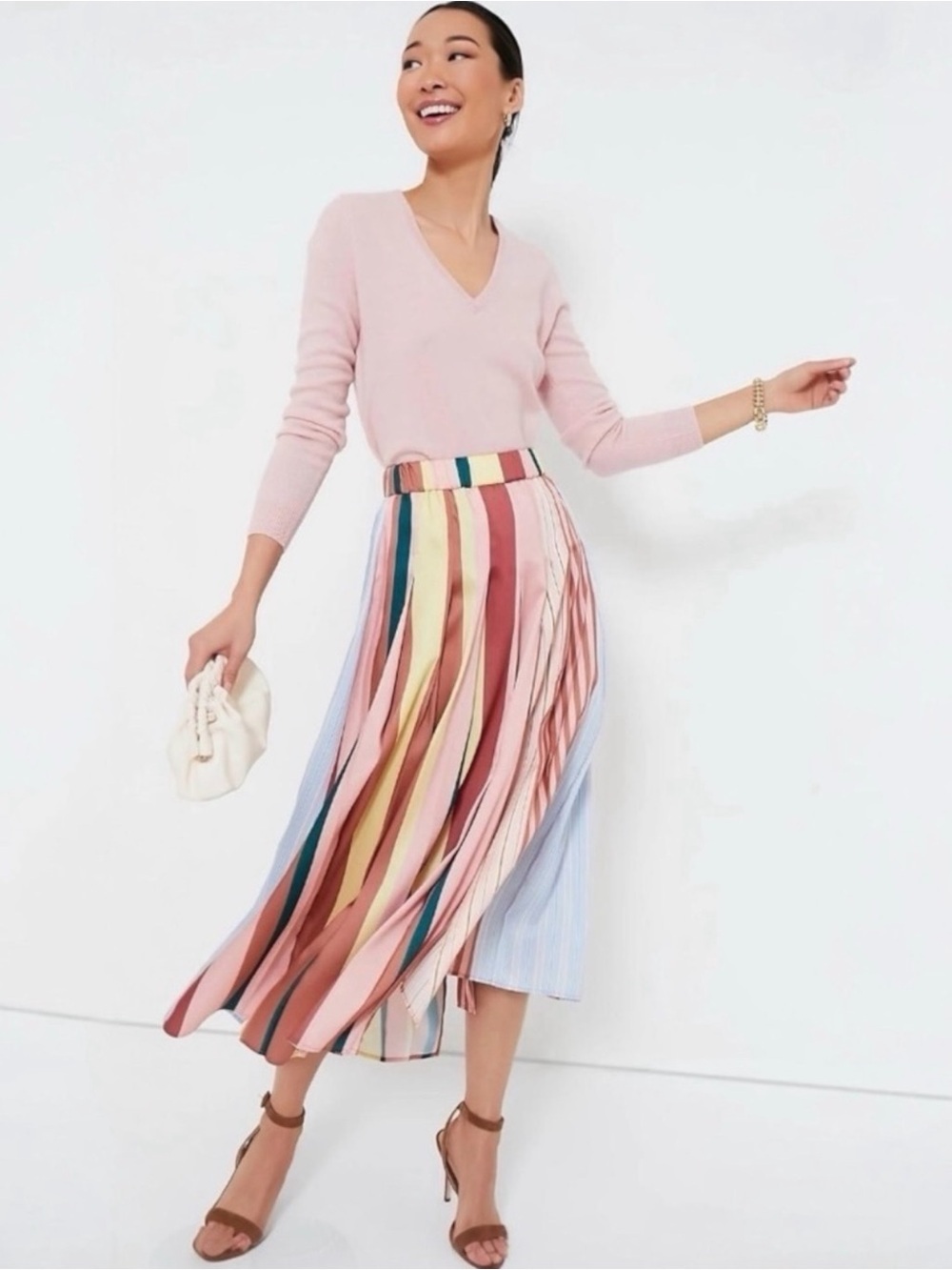 MAX MARA WEEKEND Fagus Pleated Asymmetrical Midi Striped Multi Color Midi Skirt